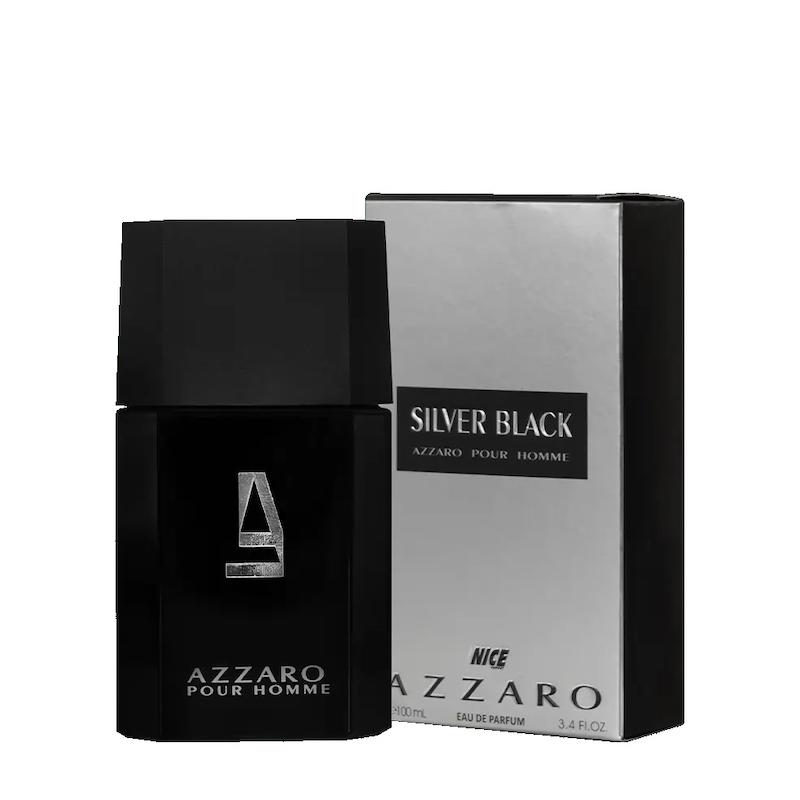 خرید ادوپرفیوم مردانه نایس Nice مدل آزارو سیلور بلک Azzaro Silver Black حجم 100 میلی لیتر طرح مارک با ماندگاری بالا