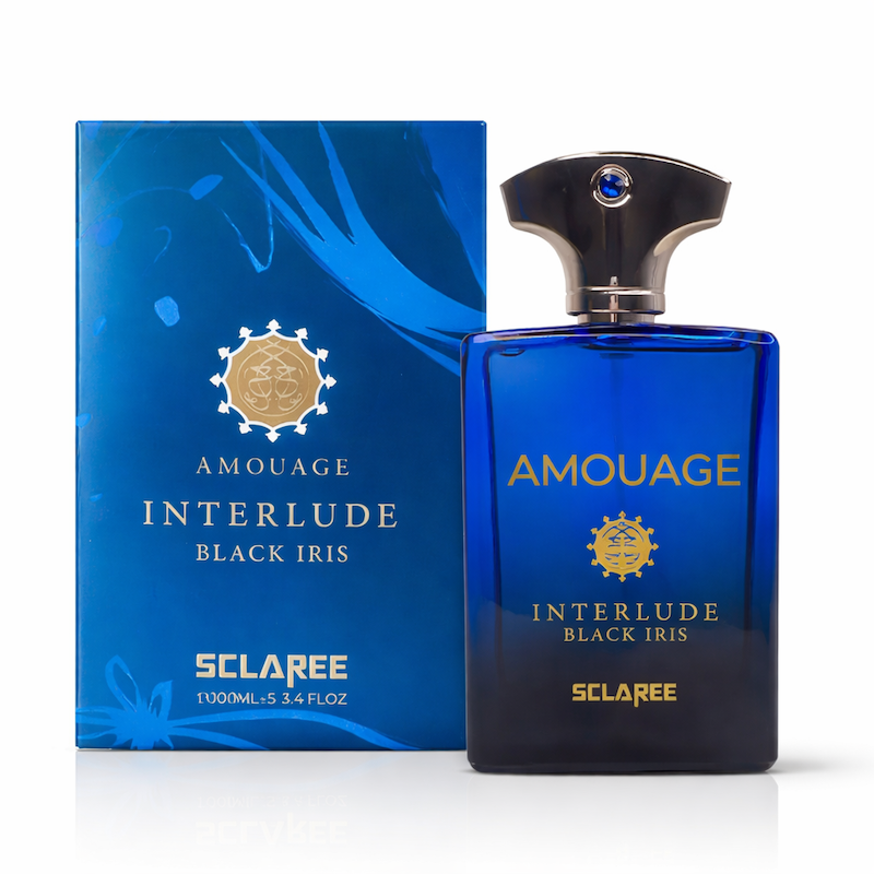 ادوپرفیوم مردانه اسکلاره Sclaree مدل آمواج اینترلود بلک ایریس Amouage Interlude Black Iris حجم 100 میلی لیتر طرح مارک