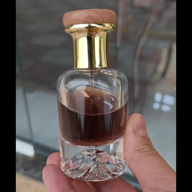شیشه عطر 50 میل استوانه کف کوهی با درب طرح چوب ست کامل ساخت چین