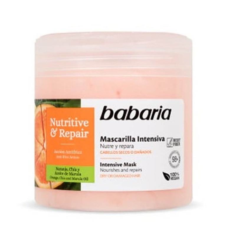 ماسک مغذی و ترمیم کننده مو باباریا babaria مدل Nutritive & Repair مناسب موهای خشک و آسیب دیده حجم 400 میل