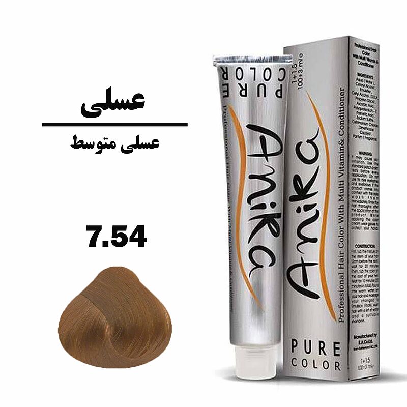 رنگ موی آنیکا شماره 7.54 حجم 100 میلی لیتر رنگ عسلی متوسط