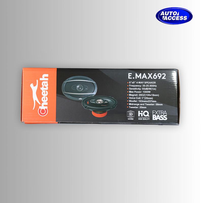 باند بیضی چیتا E.MAX 692 سایز ۶×۹ اینچ  بلندگو خودرو چیتا مدل E.MAX 692 با توان ۱۰۰۰ وات  اسپیکر حرفه‌ای چیتا E.MAX 692 با ووفر و تیوتر  باند خودرو Cheetah E.MAX 692 با حساسیت 93db  باند قدرتمند بیضی چیتا سری E.MAX مدل 692