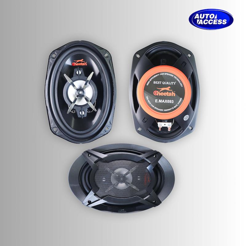 باند بیضی چیتا E.MAX 693 چهار راهه سایز ۶×۹  بلندگو خودرو چیتا مدل E.MAX 693 با توان ۱۰۰۰ وات  اسپیکر ۴-Way چیتا E.MAX 693 با بیس قوی و صدای سه‌بعدی  باند حرفه‌ای چیتا E.MAX 693 با ووفر و میدرنج قدرتمند  باند Cheetah E.MAX 693 مناسب سیستم صوتی خودرو