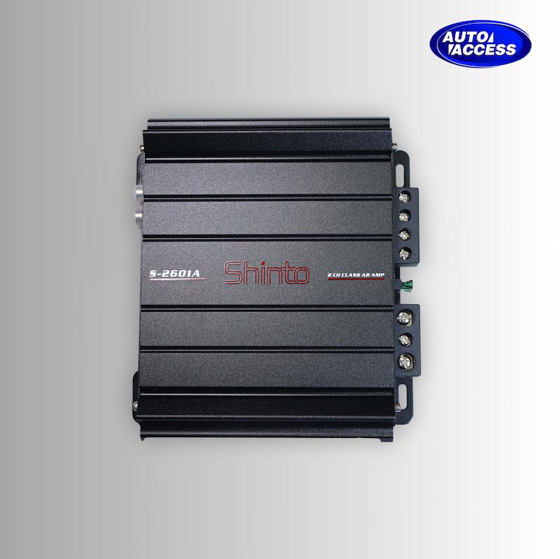 آمپلی فایر خودرو شینتو مدل S-2601A نمای بالا  آمپلی فایر شینتو S-2601A دو کانال ۱۳۰۰ وات  اتصالات و پنل پشت آمپلی فایر Shinto S-2601A  ابعاد و طراحی آمپلی فایر خودرو شینتو مدل S-2601A