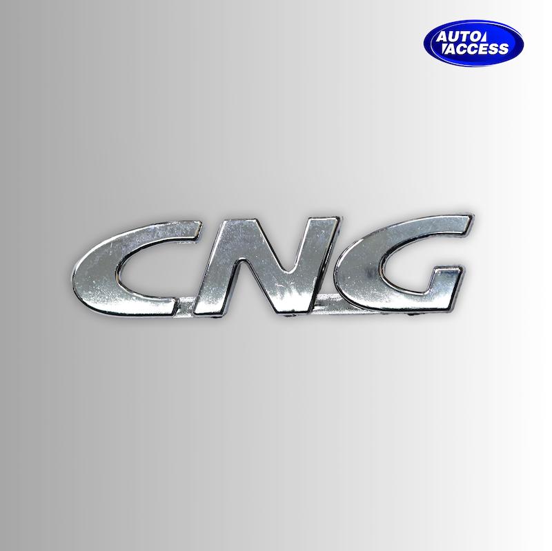 آرم فلزی نوشته CNG مخصوص خودرو دوگانه‌سوز  لوگو فلزی CNG نصب‌شده روی صندوق خودرو  نوشته فلزی CNG با چسب دوطرفه مقاوم  آرم تزئینی CNG خودرو با پوشش کروم براق