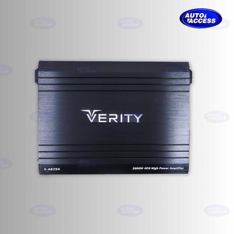آمپلی فایر 4 کانال وریتی مدل V-A6704 از اتواکسس آمپ خودرو Verity با توان 2600 وات و 4 کانال خروجی نمای نزدیک آمپ وریتی مدل V-A6704 با کیفیت ساخت مناسب آمپلی فایر وریتی دارای گارانتی آسان سرویس