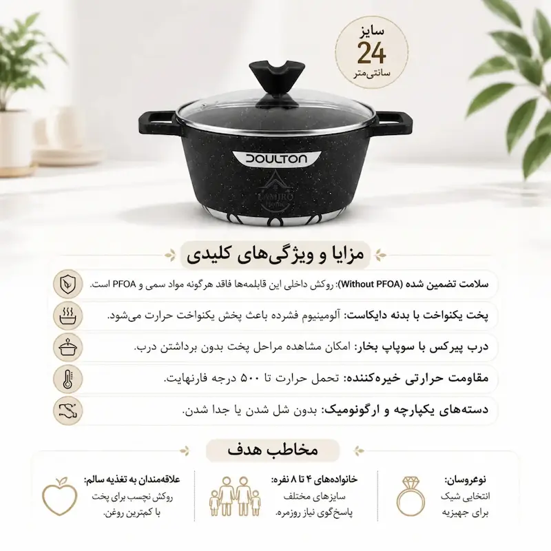 سرویس قابلمه ۸ پارچه گرانیتی نچسب دالتون مشکی - پک اختصاصی لامیروهوم