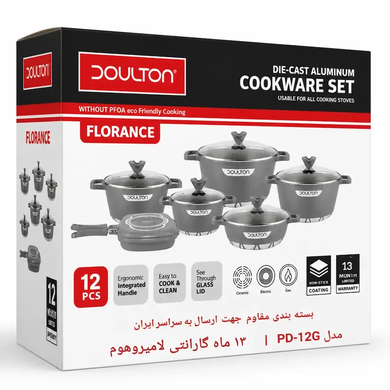 سرویس قابلمه ۱۲ پارچه گرانیتی دالتون طوسی با تابه رژیمی)  - پک اختصاصی لامیروهوم