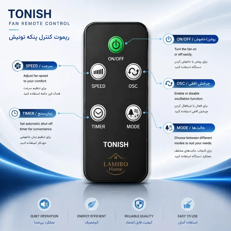 پنکه سه منظوره تونیش (Tonish Fan 80W) - پک اختصاصی با ضمانت 25 ماهه لامیروهوم