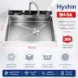 سینک ظرفشویی آبشاری ۵ کلید هایشن مدل SH-5A کروم ۹۰ سانتی - پک اختصاصی لامیروهوم