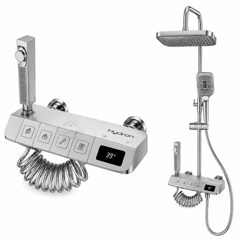 دوش حمام پیانویی مدل هیدرون HK-4M کروم مات (شمش برنج یکپارچه با نمایشگر) - پک اختصاصی لامیروهوم