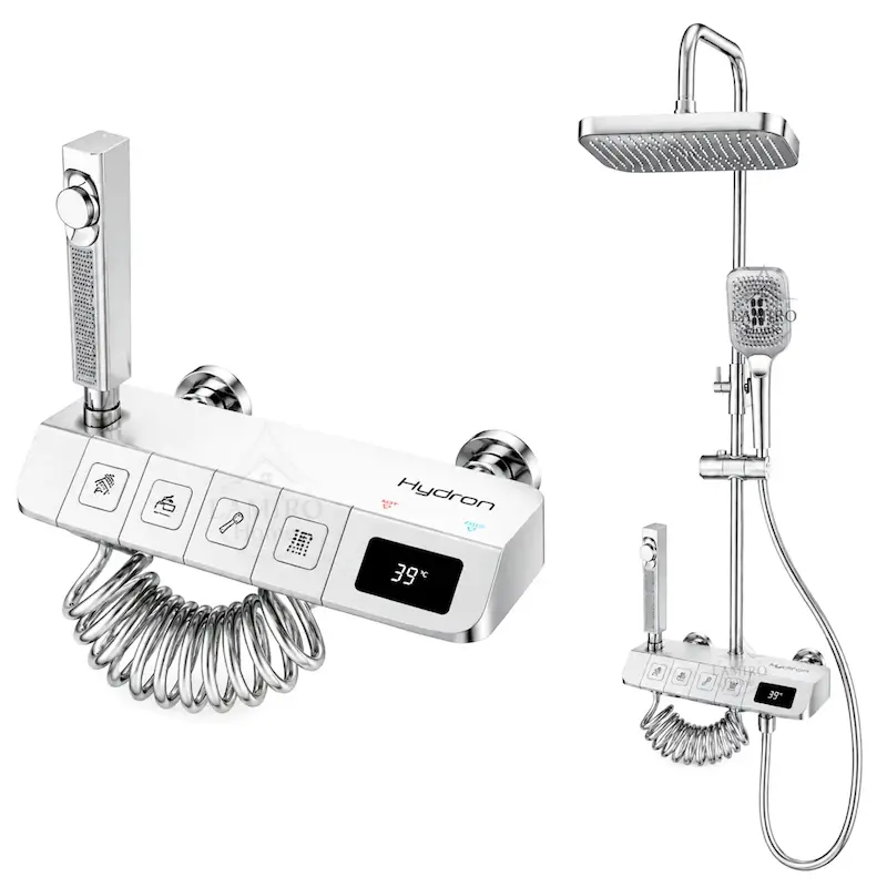 دوش حمام پیانویی مدل هیدرون HK-4B کروم براق (شمش برنج یکپارچه با نمایشگر) - پک اختصاصی لامیروهوم
