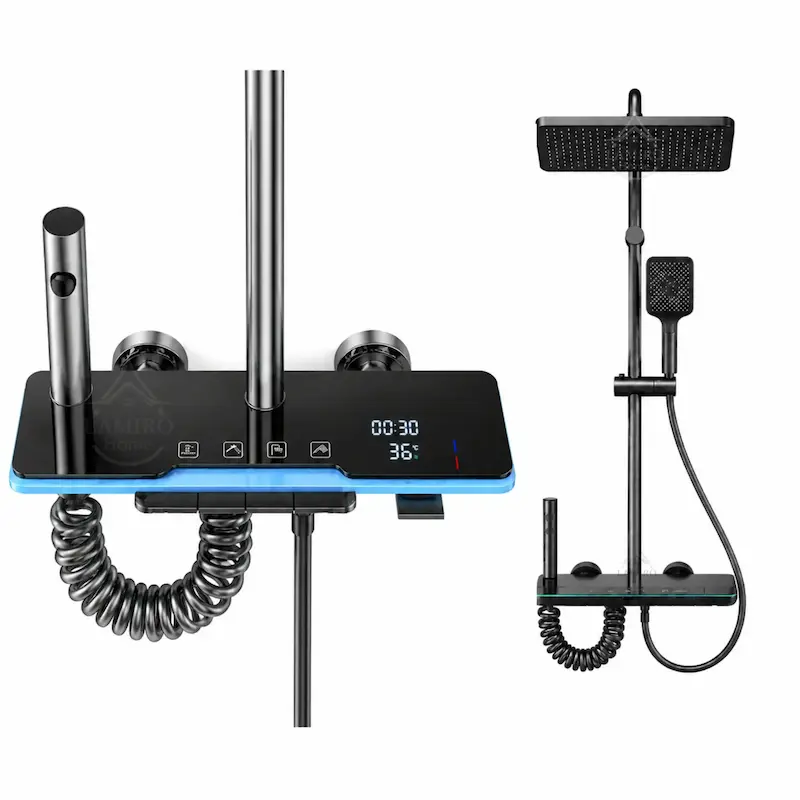 دوش حمام پیانویی هیدرون مدل Hydron Shaver - 4M مشکی + دودی؛ پک اختصاصی لامیروهوم