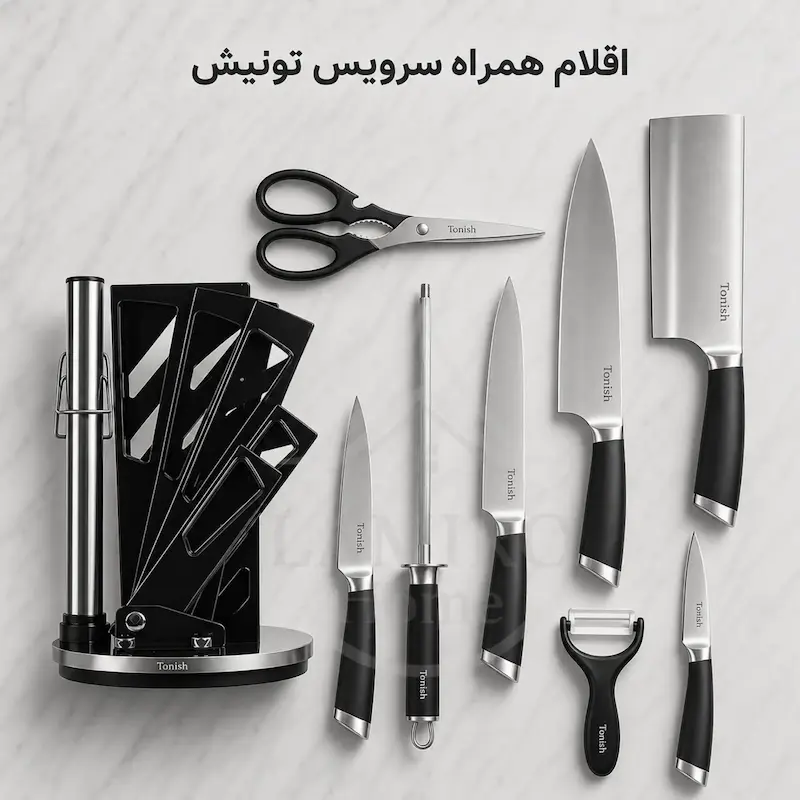سرویس چاقوی آشپزخانه ۹ پارچه مشکی Tonish تونیش - ۱۳ ماه ضمانت اختصاصی لامیروهوم