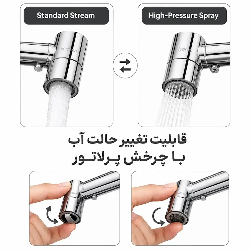 شیر ظرفشویی بازویی مفصلی هیدرون مدل روگازی KH-4G کروم براق - پک اختصاصی لامیروهوم