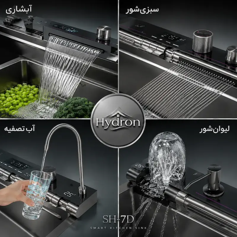 سینک پیانویی 7 کلید دودی مدل هیدرون SH-7B سایز 75 سانت - پک اختصاصی لامیروهوم