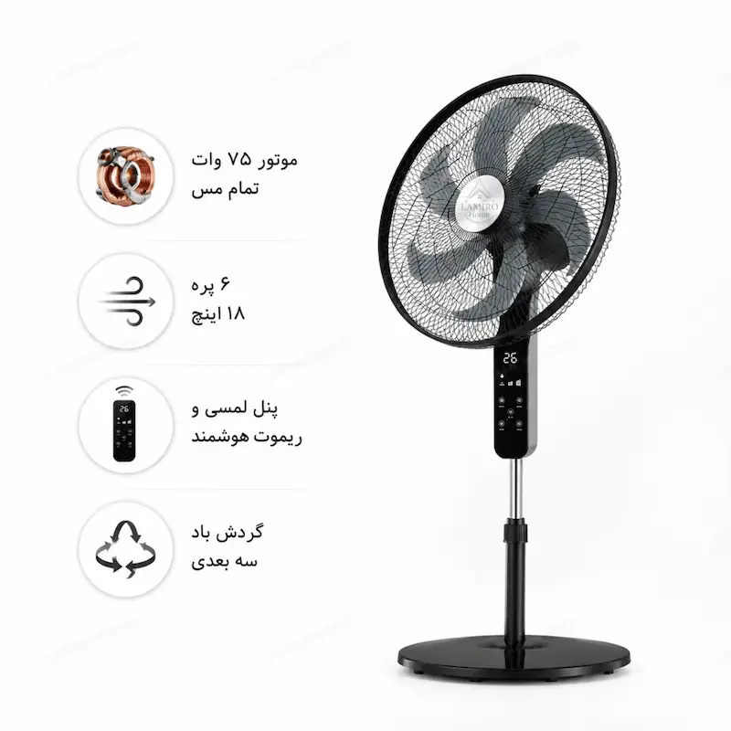 پنکه ایستاده گراستو (GRASTO) مدل مشکی PG-75 - بهمراه راهنمای نگهداری و ضمانت لامیروهوم