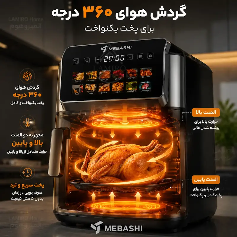 سرخ کن بدون روغن مباشی (MEBASHI) مدل مشکی SM-7 - پک اختصاصی لامیروهوم