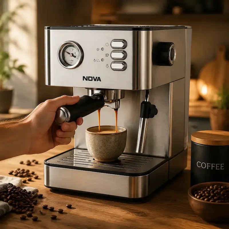 اسپرسوساز ندوا NDVA مدل NCM-160EXPS - تمام استیل دو ترموستات،بهمراه دفترچه و ضمانت اختصاصی لامیروهوم