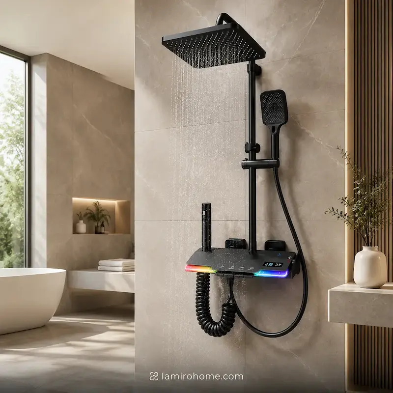 دوش حمام پیانویی هیدرون HK-4Q رنگ دودی (نمایشگر هوشمند و رقص نور LED) - در پک اختصاصی لامیروهوم