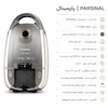 مشخصات فنی جاروبرقی کیسه‌ای پارسینال مدل P-TURBO 3600 رنگ طوسی متالیک با فیلتر HEPA 12، رتبه انرژی A، کابل ۷ متری، کنترل سرعت الکترونیکی و اتصال خرطومی با چرخش ۳۶۰ درجه