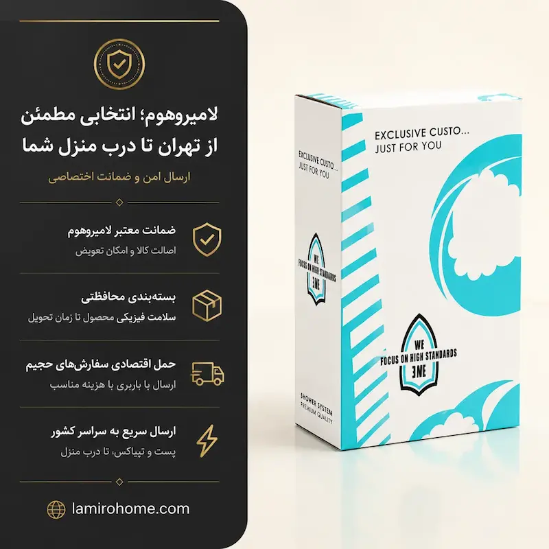 بسته‌بندی ایمن دوش پیانویی هیدرون مدل SH-4N رنگ دودی نقره‌ای با ضمانت اختصاصی لامیروهوم و ارسال مطمئن به سراسر ایران