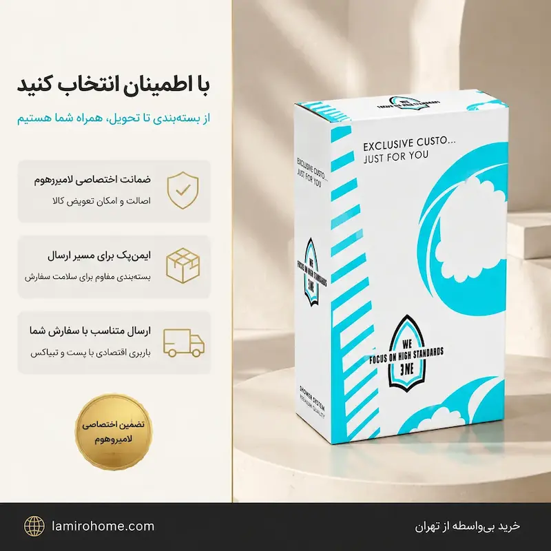 بسته‌بندی ایمن دوش پیانویی هیدرون مدل SH-4X رنگ سفید با ضمانت اختصاصی لامیروهوم و ارسال مطمئن به سراسر ایران