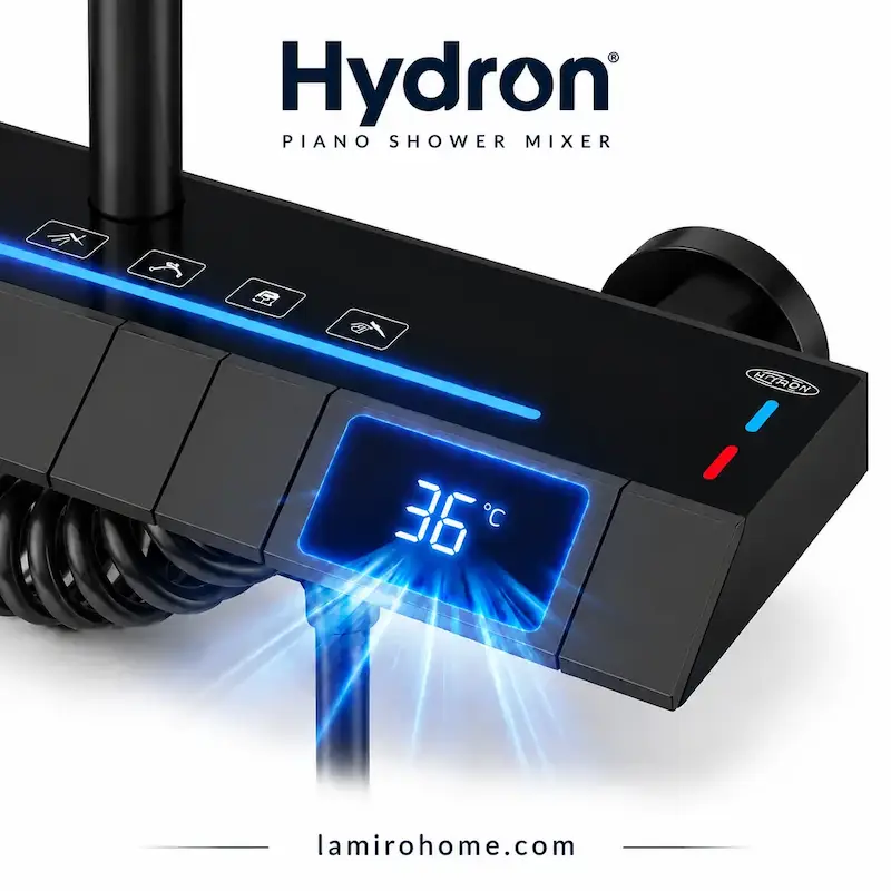 پنل کلیدهای پیانویی و نمایشگر دیجیتال دمای آب با نورپردازی LED علم دوش هیدرون مدل HK-4NL