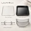 اقلام همراه اون توستر TL-4B مشکی شامل سینی لعابی توری گریل ضدزنگ سیخ جوجه گردان و سبد خشک کن
