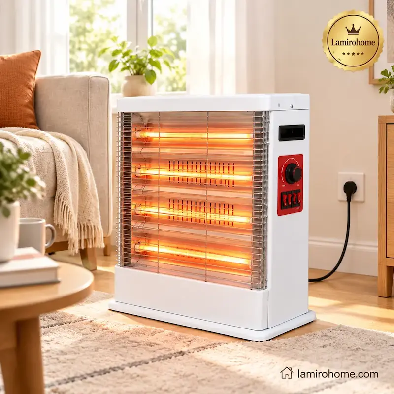 گرمایش سریع و مطبوع سالن و اتاق با بخاری برقی پرقدرت هایسم مدل H5833E سفید فن‌دار با نشان اصالت و ضمانت معتبر لامیروهوم
