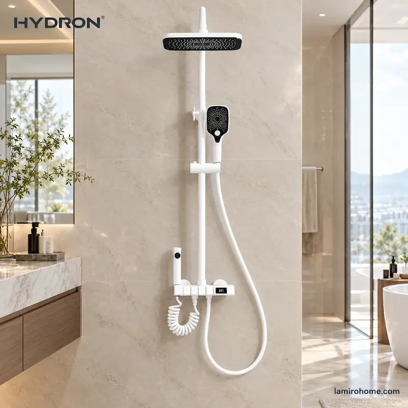 دوش حمام پیانویی سفید دیجیتال هیدرون HK-4W - پک اختصاصی لامیروهوم