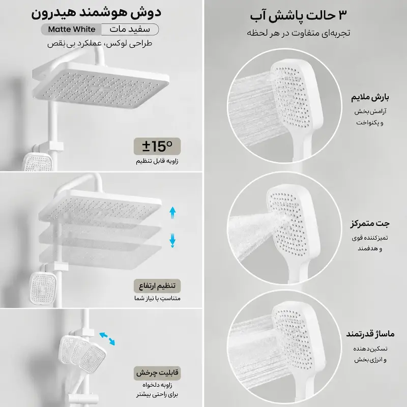 دوش حمام پیانویی سفید دیجیتال هیدرون HK-4W - پک اختصاصی لامیروهوم