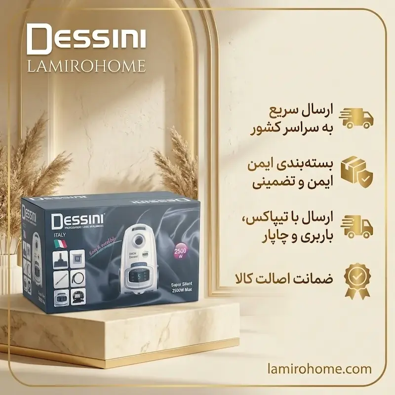 بسته‌بندی اصلی جاروبرقی دسینی ۲۵۰۰ وات به همراه ضمانت اصالت کالا