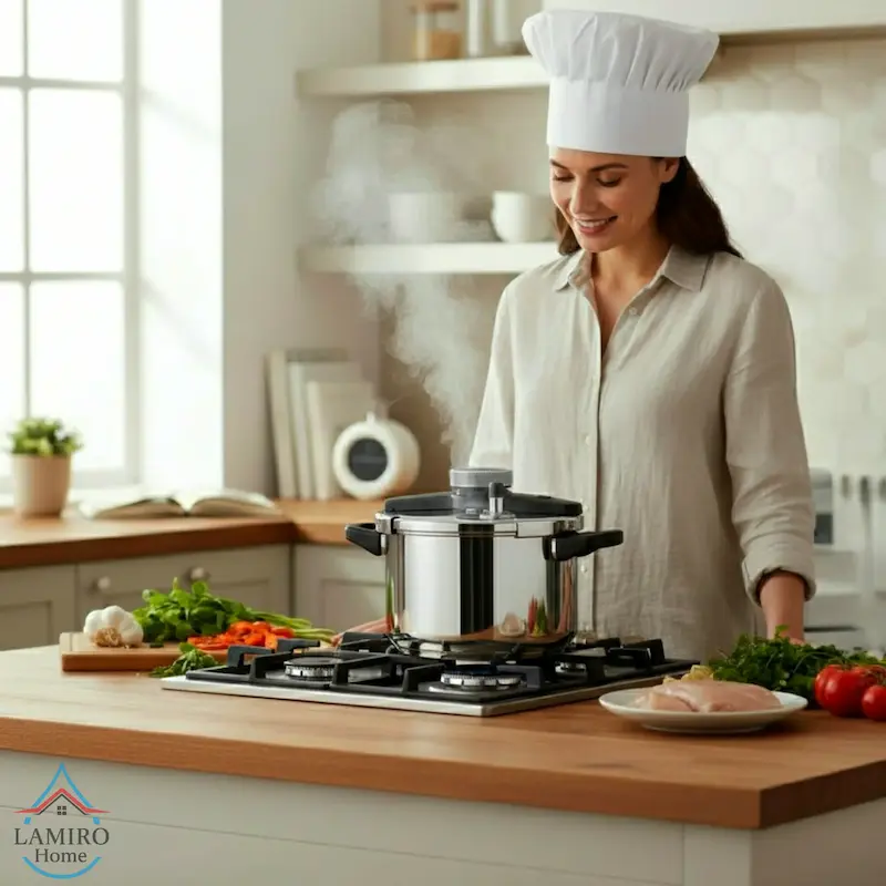 زودپز تونیش ۱۰ لیتری استیل مدل T1110 با کف سه‌ لایه و قفل ایمنی