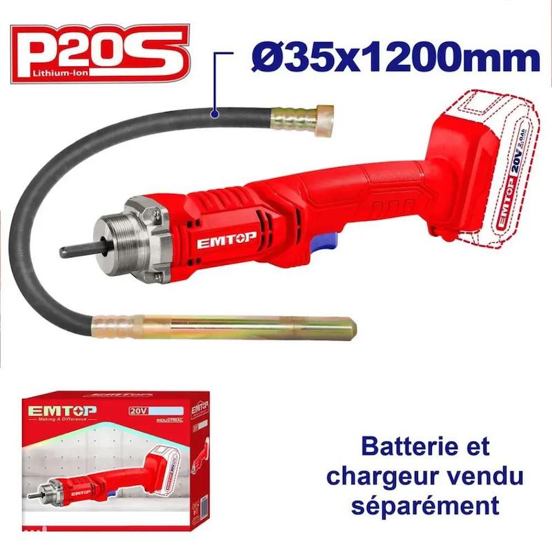 ویبراتور بتن 20 ولت براش لس EMTOP مدل ECVL202301