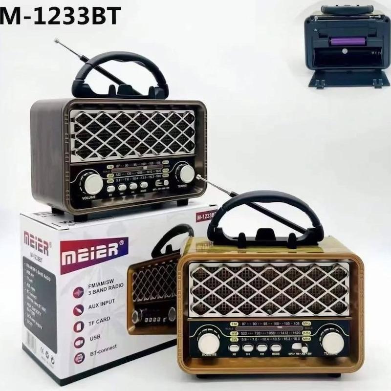 Meier M‑1233BT | اسپیکر/رادیو بلوتوثی چندمنظوره با AM/FM/SW و کارت TF