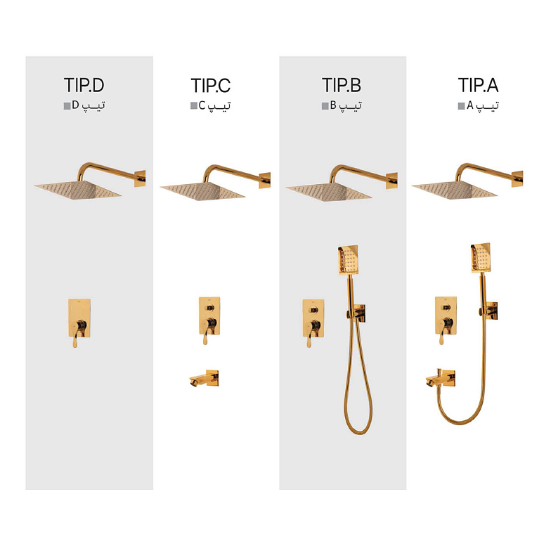 شیر_دوش_توکار_پالمر_دیواری_پلیت_فلت_طلایی_کی آی جی