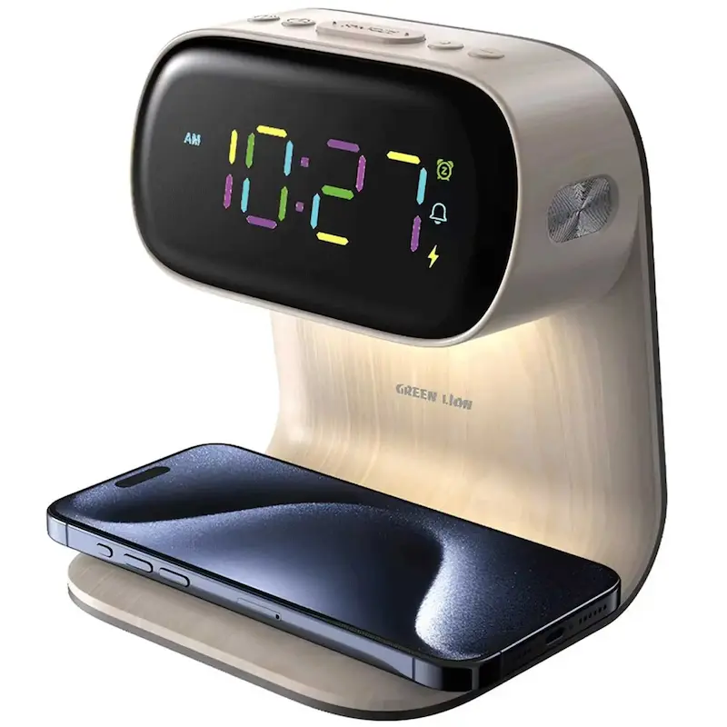 ساعت رومیزی گرین لاین با شارژر بی‌سیم | Bedside Clock Green Lion