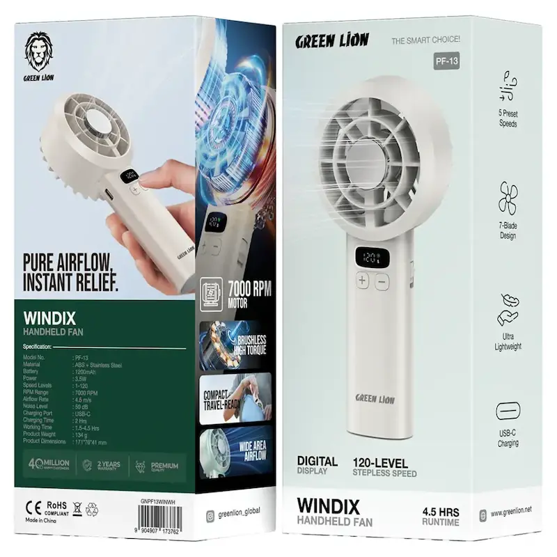 پنکه دستی و شارژی گرین لاین Green Lion Windix Handheld Fan