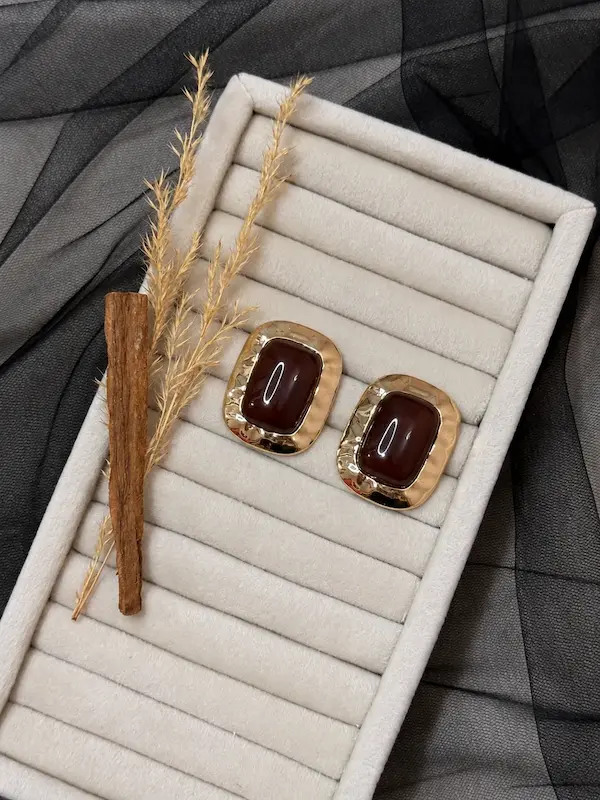 گوشواره مستطیلی قهوه ای_طلایی