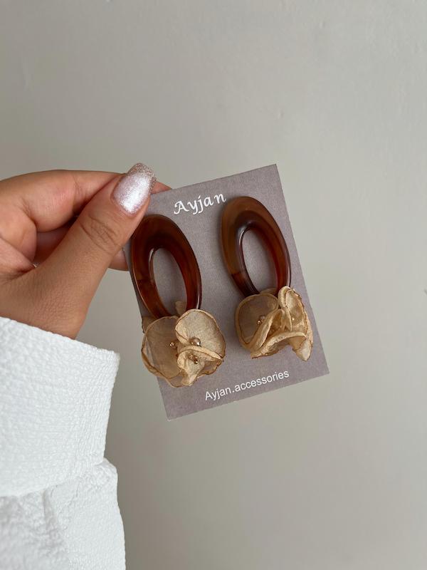 گوشواره گل بیضی پارچه ای 