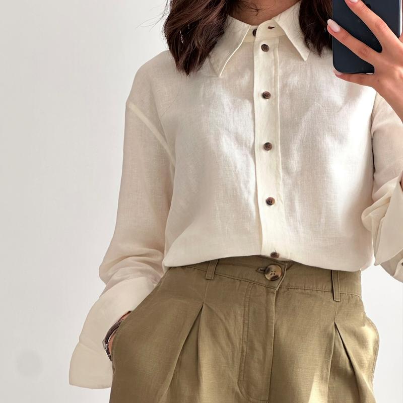 شومیز لینن نباتی H&M