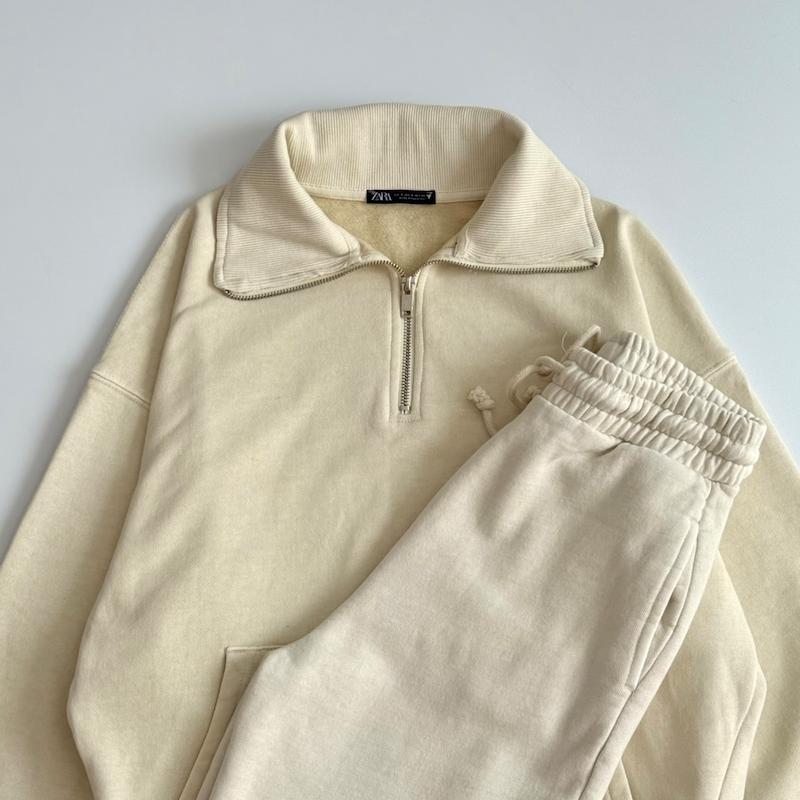 ست نیم زیپ شلوار کرمی ZARA
