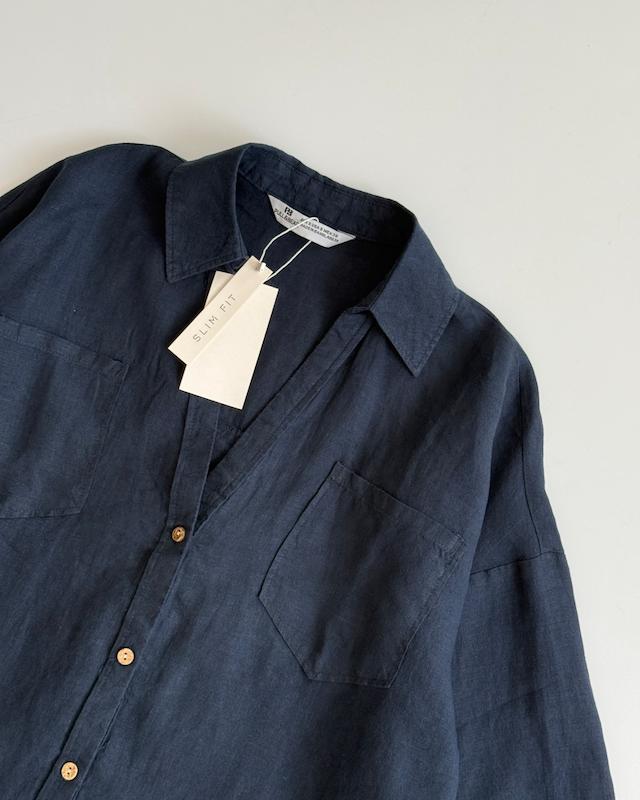 شومیز لینن سرمه‌ای Pull&Bear