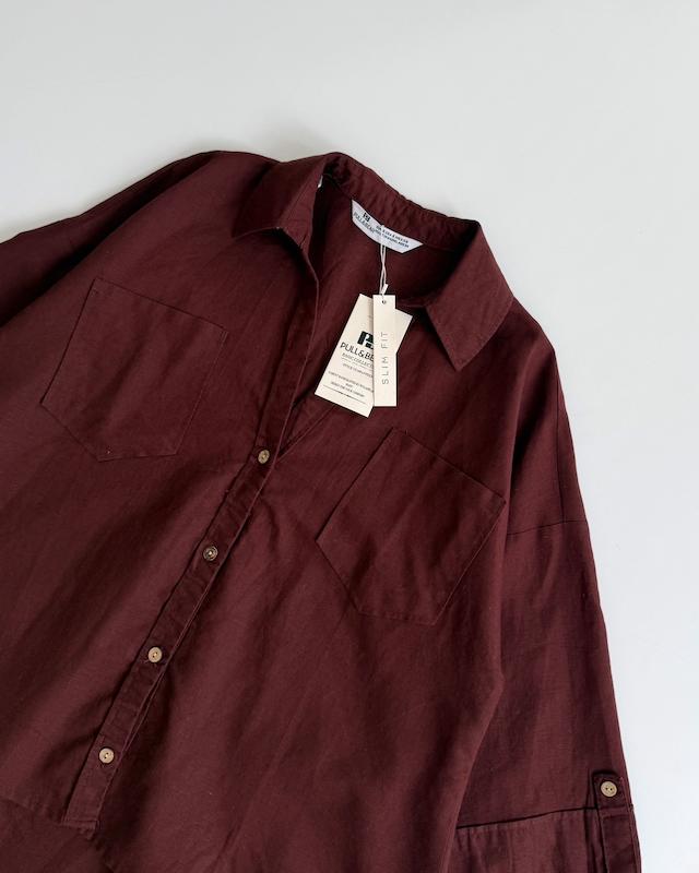 شومیز لینن زرشکی Pull&Bear