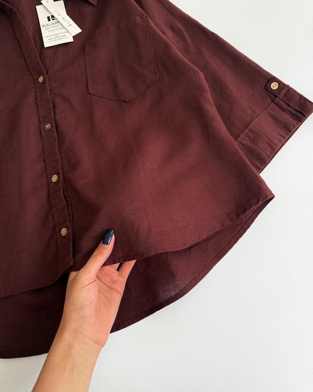 شومیز لینن زرشکی Pull&Bear