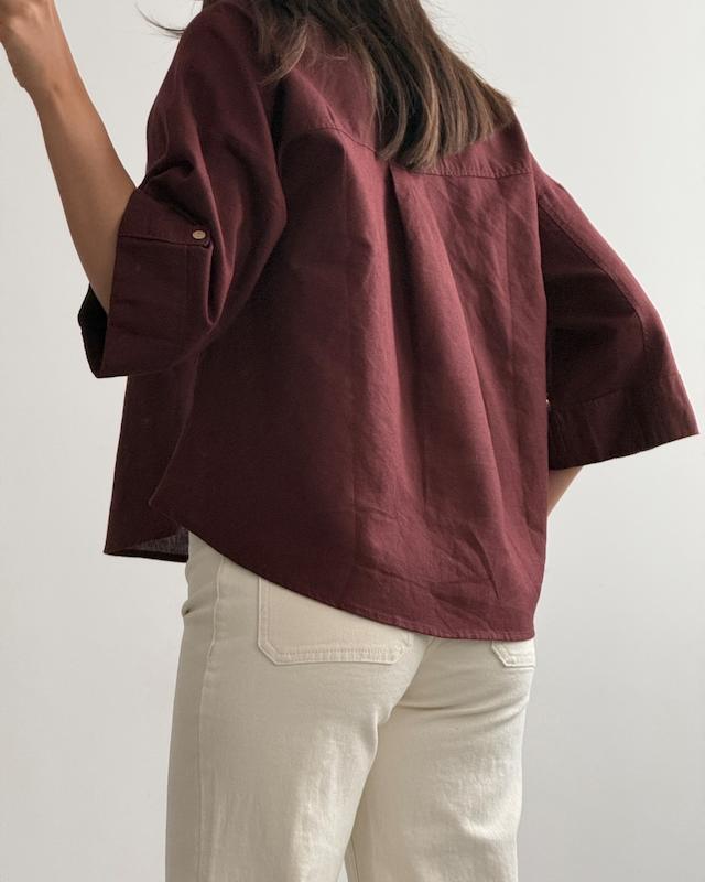 شومیز لینن زرشکی Pull&Bear