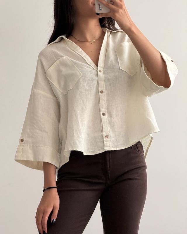 شومیز لینن شیری Pull&Bear