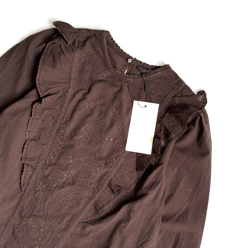 شومیز قهوه‌ای گلدوزی ZARA