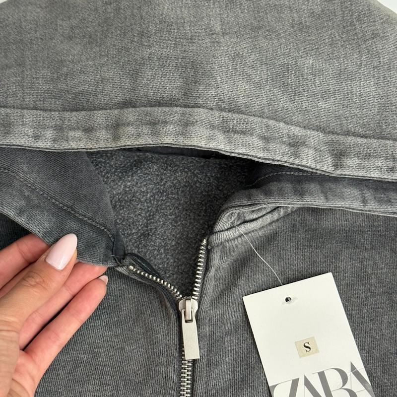 سویشرت دوزیپ طوسی ZARA